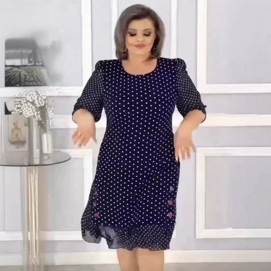 đž PĂ€rlpunkt rundhalsad medel-lĂ„ng klĂ€nning â LĂ€tt och bekvĂ€m, utstrĂ„lar elegans och charm đž