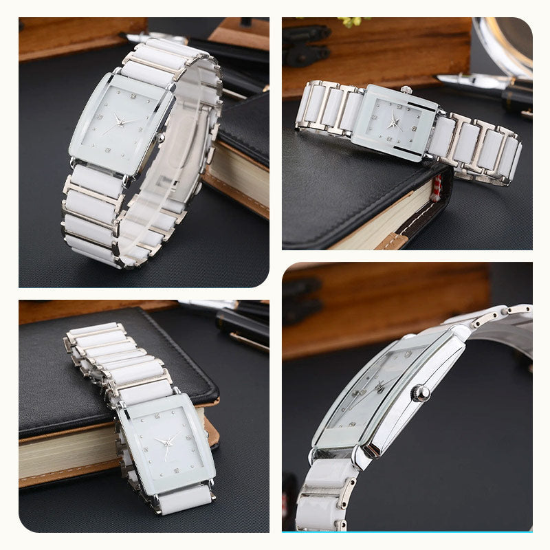 ⌚ Elegant klocka med keramiskt armband — vattentät till 3 ATM, kvarts, inklusive presentförpackning