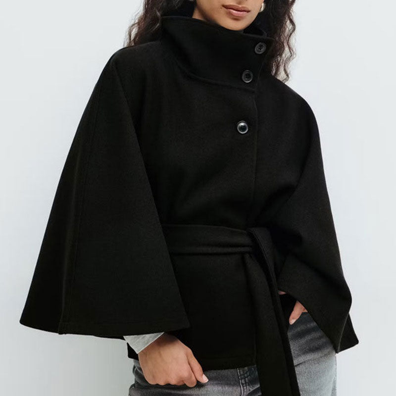 💥Höstrea💥🧥Modetäckande enfärgad kappa med ståkrage och bälte🍂