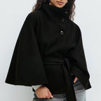 💥Höstrea💥🧥Modetäckande enfärgad kappa med ståkrage och bälte🍂