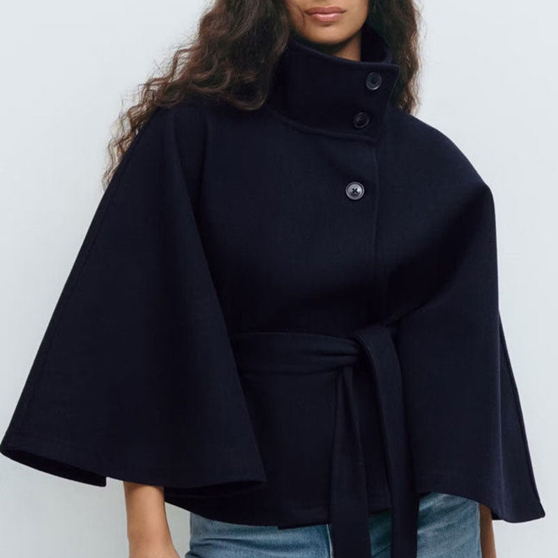 💥Höstrea💥🧥Modetäckande enfärgad kappa med ståkrage och bälte🍂