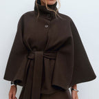 💥Höstrea💥🧥Modetäckande enfärgad kappa med ståkrage och bälte🍂