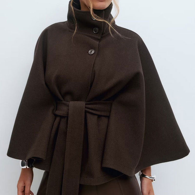 💥Höstrea💥🧥Modetäckande enfärgad kappa med ståkrage och bälte🍂