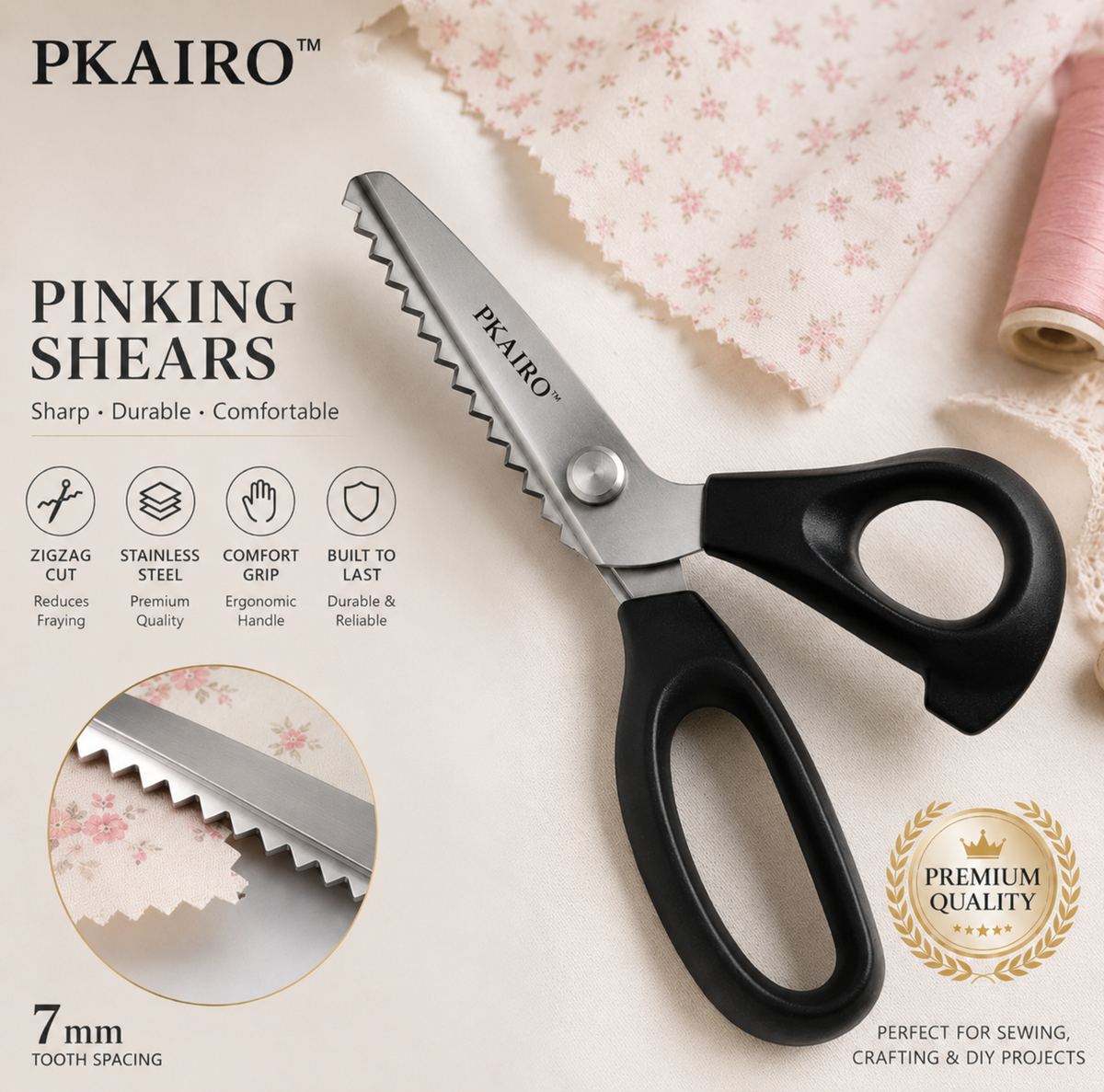 ✂️9,1" professionell tandad sax i rostfritt stål – ✨Skarp sicksackkant, sax som förhindrar att tyget fransar sig, för sömnad och hantverk