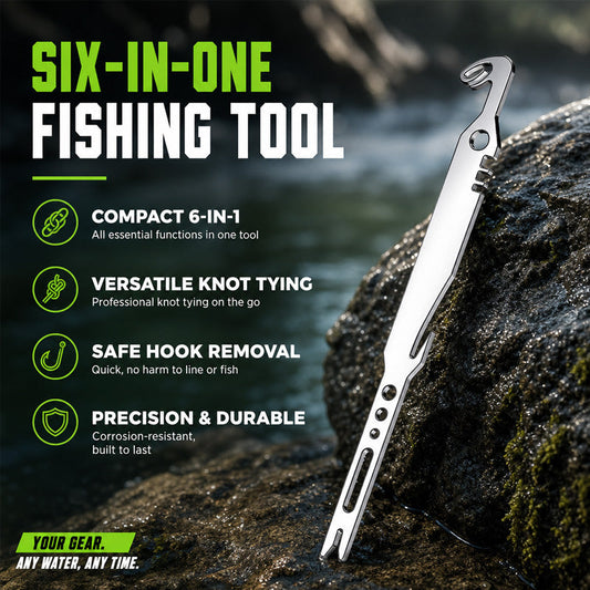 🎣Det ultimata 6-i-1-fiskverktyget! ✨Knyt knutar och ta bort krokar snabbt – 420 rostfritt stål! ⚡