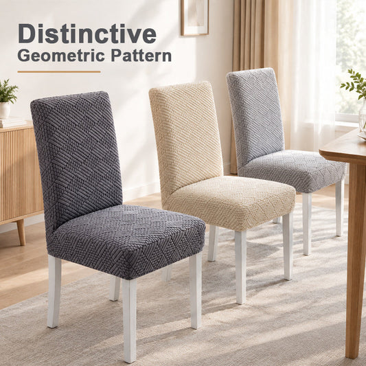🪑✨ Stolsöverdrag till matsalen — geometriskt mönster, överdrag till sits och ryggstöd i 7 färger
