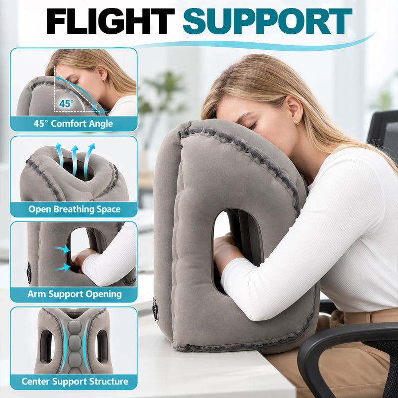 ✈️💤 Bärbar uppblåsbar sovkudde för flygplan — Stöd för att vila i framåt- och sidoläge