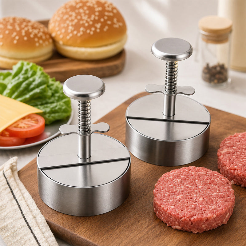 🍔Hållbar hamburgarpress i rostfritt stål💪Pressa fram perfekta, jämna hamburgarbiffar varje gång! ✨