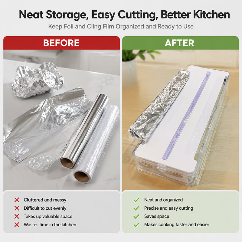 🍳 2-i-1-dispenser för aluminiumfolie och plastfolie med skjutbar skärare! ✂️