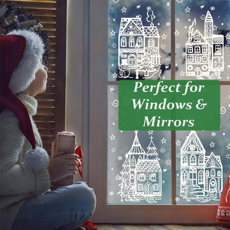 🏘️Fönsterdekaler med julby-motiv – snölandskap att dra av och klistra fast på glasdörrar och fönster