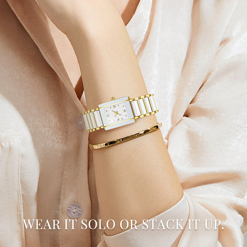 ⌚ Elegant klocka med keramiskt armband — vattentät till 3 ATM, kvarts, inklusive presentförpackning