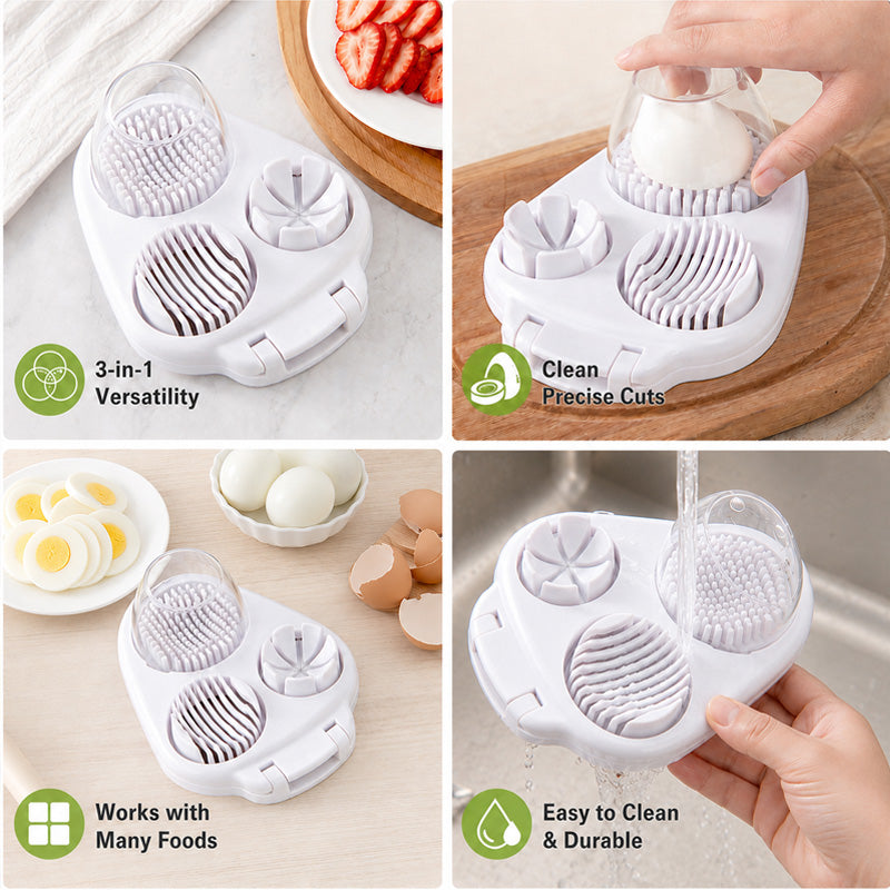 🥚 3-i-1 multifunktionell äggskärare: Precisionsskärare för ägg, frukt och jordgubbar! 🍓