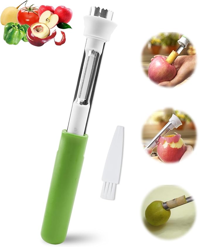 🍎 2-i-1-verktyg i rostfritt stål för att ta bort kärnhuset ur äpplen: Ta bort kärnhuset med ett enda handgrepp! ✨