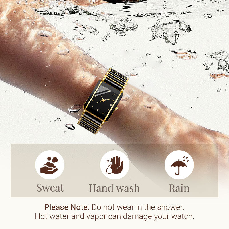 ⌚ Elegant klocka med keramiskt armband — vattentät till 3 ATM, kvarts, inklusive presentförpackning