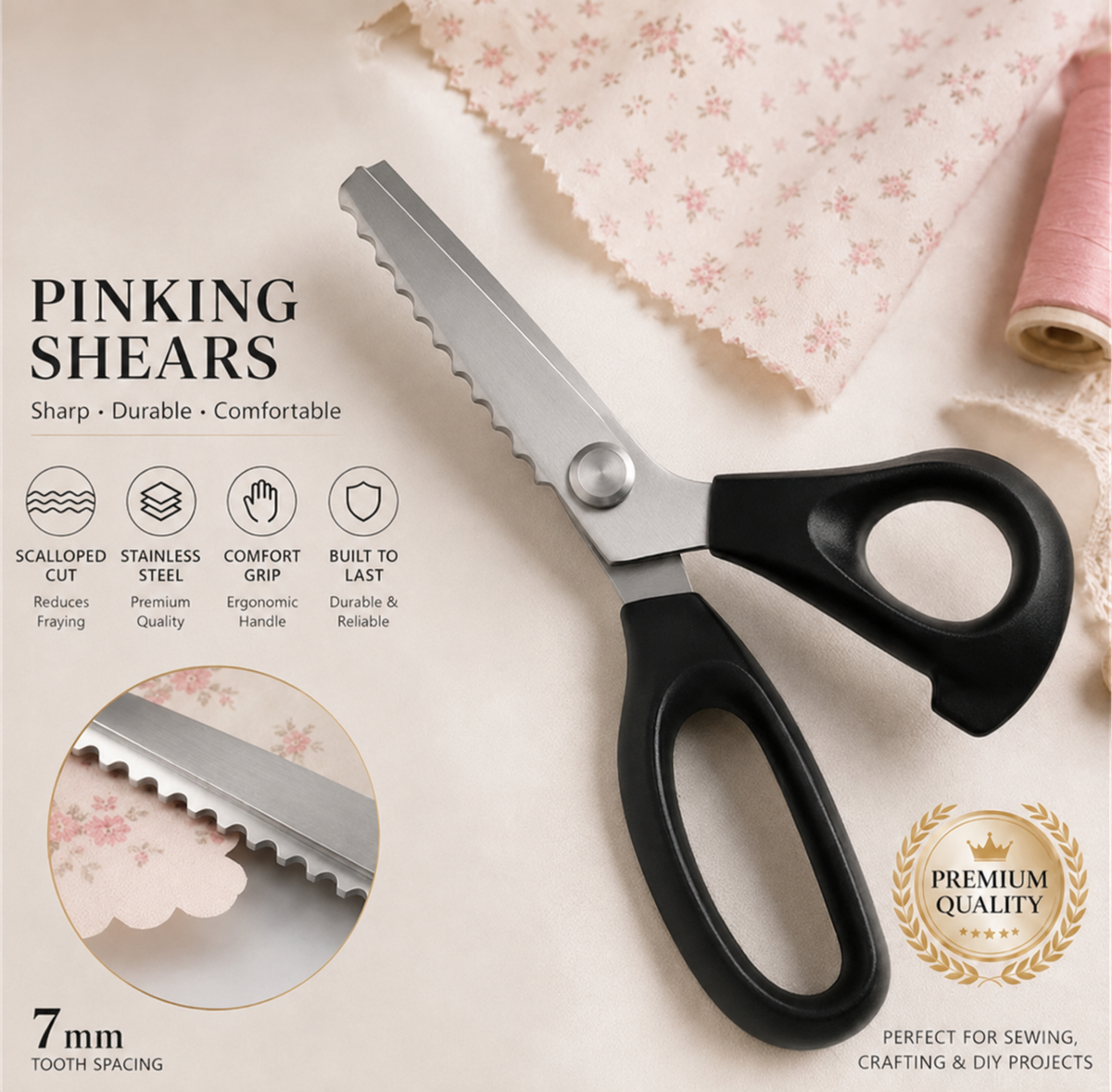 ✂️9,1" professionell tandad sax i rostfritt stål – ✨Skarp sicksackkant, sax som förhindrar att tyget fransar sig, för sömnad och hantverk