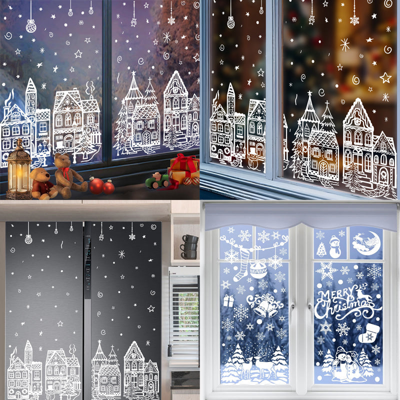 🏘️Fönsterdekaler med julby-motiv – snölandskap att dra av och klistra fast på glasdörrar och fönster