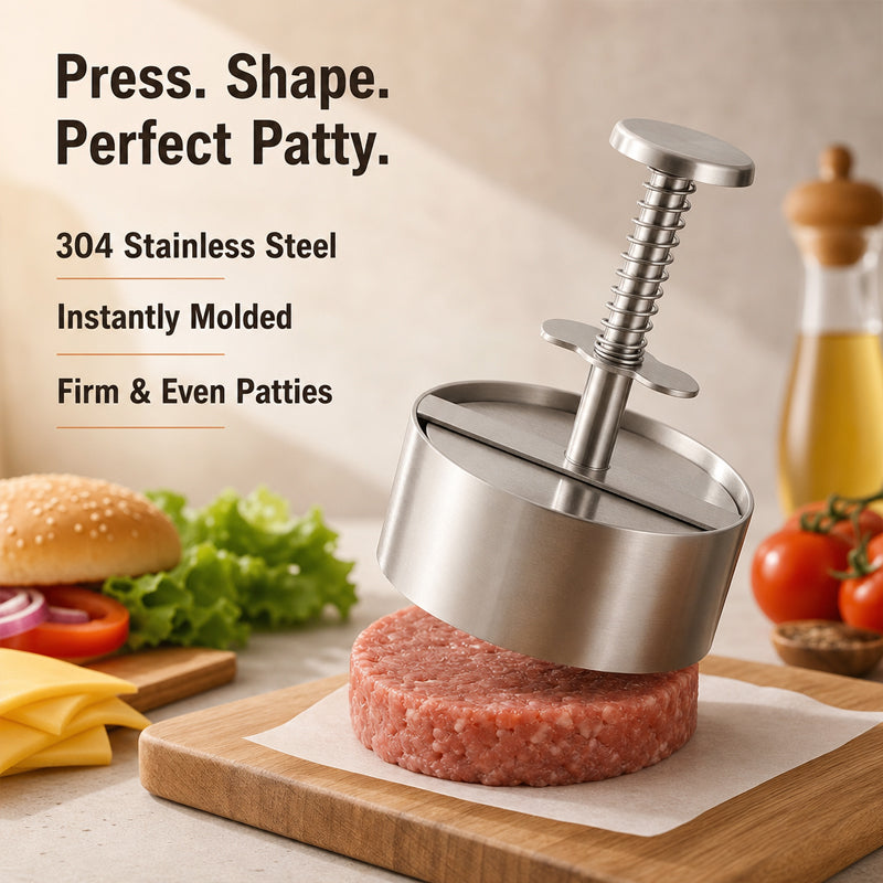 🍔Hållbar hamburgarpress i rostfritt stål💪Pressa fram perfekta, jämna hamburgarbiffar varje gång! ✨