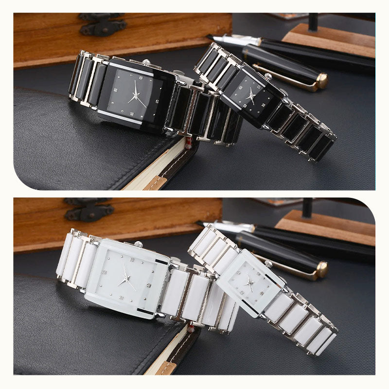 ⌚ Elegant klocka med keramiskt armband — vattentät till 3 ATM, kvarts, inklusive presentförpackning