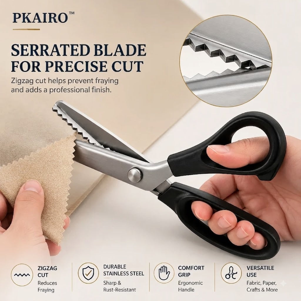 ✂️9,1" professionell tandad sax i rostfritt stål – ✨Skarp sicksackkant, sax som förhindrar att tyget fransar sig, för sömnad och hantverk