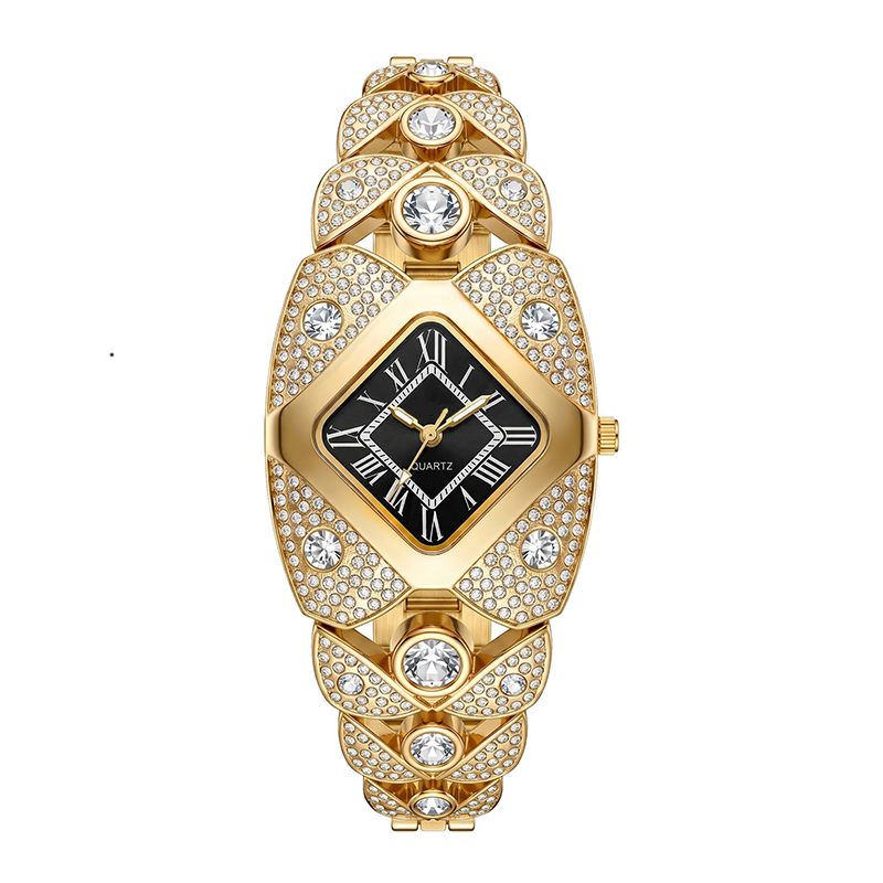 💎 Rhombus Sparkle-klocka — Geometrisk kvarts-klocka med strass