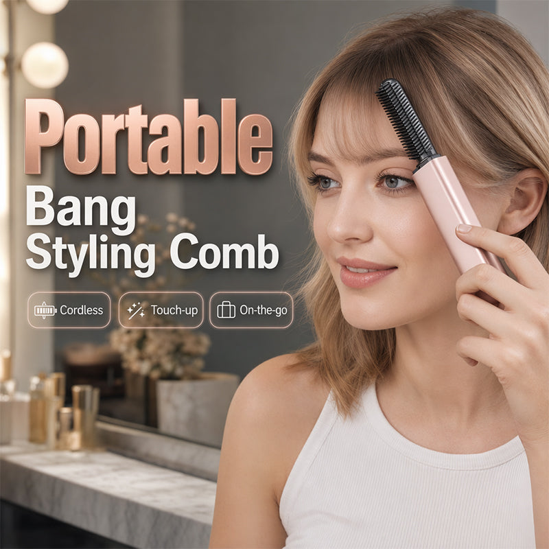 💁‍♀️✨Bärbar uppvärmd luggkam – sladdlös för snabba touch-ups av luggen och flygiga hårstrån