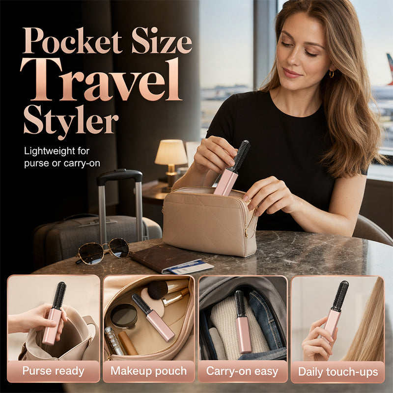 💁‍♀️✨Bärbar uppvärmd luggkam – sladdlös för snabba touch-ups av luggen och flygiga hårstrån