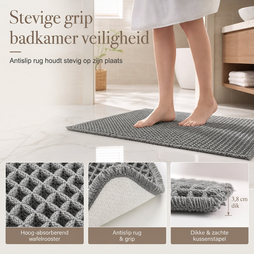 🧺Vaffelmönstrad badrumsmatta – extremt absorberande, halkfri och tvättbar i maskin för ett torrt och säkert badrum